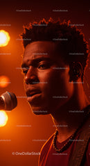Passionate Male Singer Performing on Stage with Warm Lighting