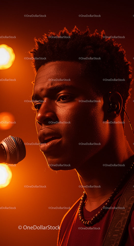 Passionate Male Singer Performing on Stage with Warm Lighting