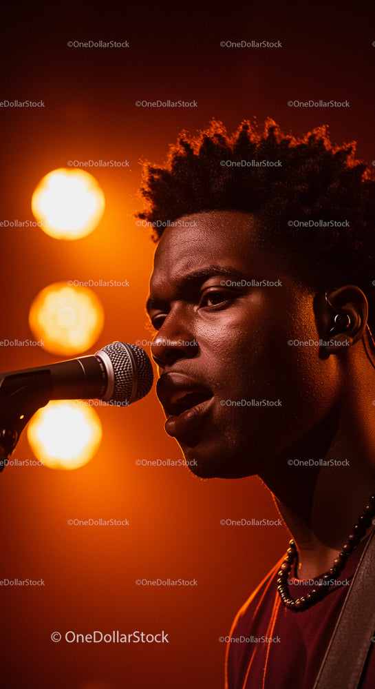 Singer Performing Passionately Under Warm Stage Lights