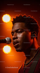 Singer Performing Soulfully Under Dramatic Stage Lighting