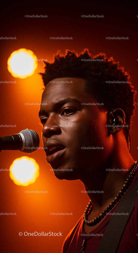 Singer Performing Soulfully Under Dramatic Stage Lighting