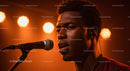Passionate Male Singer Performing on Stage with Warm Lighting