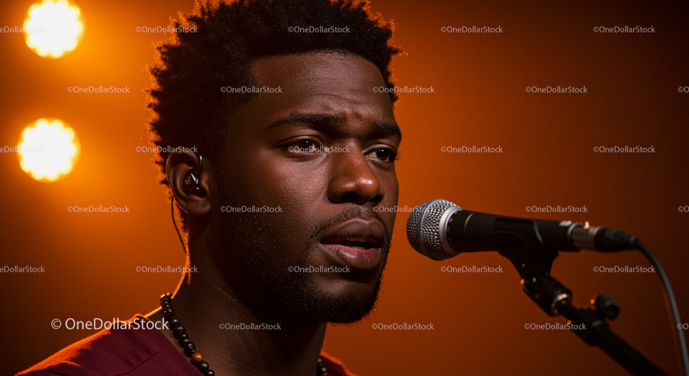 Male Singer Performing Live Under Warm Stage Lights