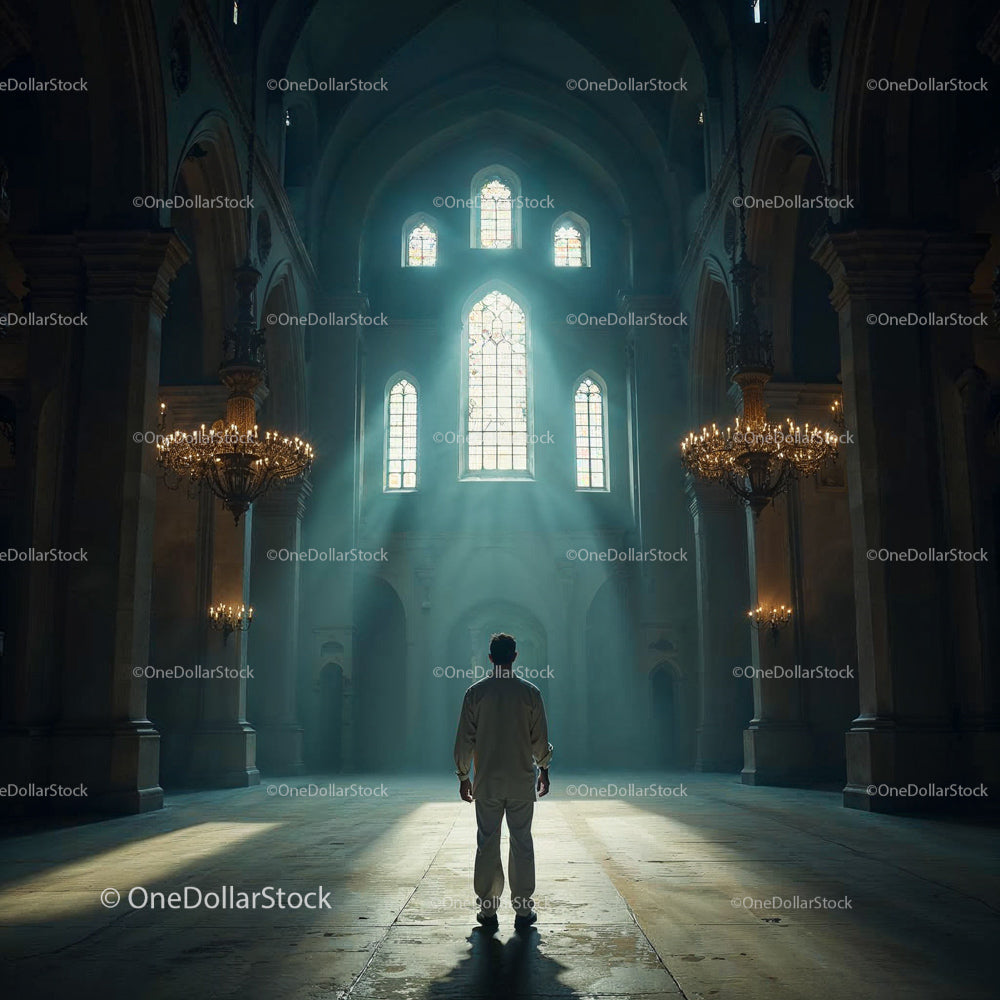 Solitary Figure in Majestic Cathedral Interior