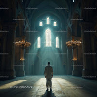 Solitary Figure in Majestic Cathedral Interior