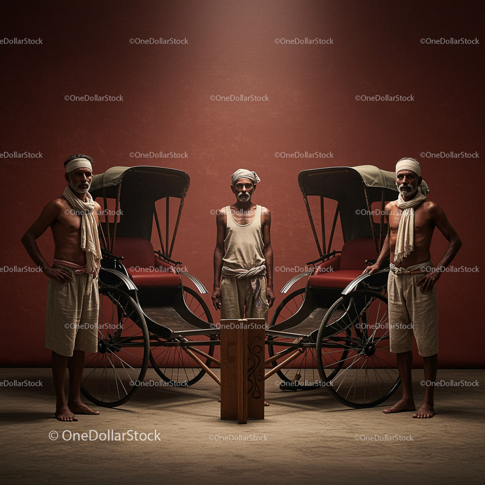 Traditional Rickshaw Pullers in Historical Setting