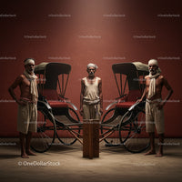 Traditional Rickshaw Pullers in Historical Setting
