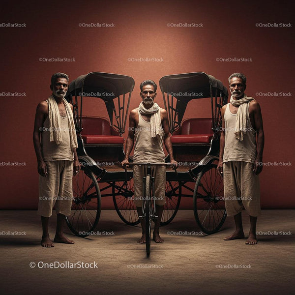 Traditional Rickshaw with Three Men in Cultural Attire