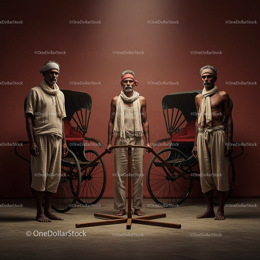Traditional Rickshaw Pullers in Cultural Attire