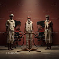 Traditional Rickshaw Pullers in Cultural Attire