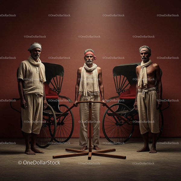 Traditional Rickshaw Pullers in Cultural Attire