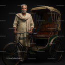 Elderly Man with Vintage Rickshaw in Traditional Attire