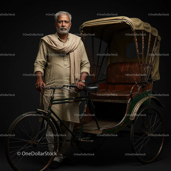 Starszy Mężczyzna z Zabytkowym Rickshaw w Tradycyjnym Stroju