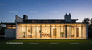 Modern Glass Facade House at Twilight with Illuminated Interior