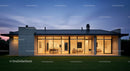 Modern Glass Facade House at Twilight with Illuminated Interior