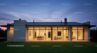 Modern Glass Facade House at Twilight with Illuminated Interior