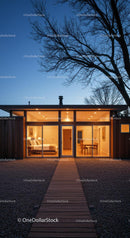 Modern Home with Warm Lighting During Twilight
