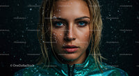 Striking Portrait of a Woman with Wet Hair and Blue Eyes