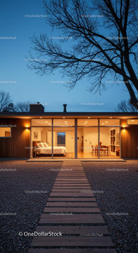 Modern Home with Warm Lighting During Twilight