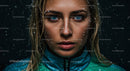 Portrait of Woman with Blue Eyes and Snowflakes