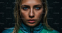 Portrait of Woman with Blue Eyes and Snowflakes