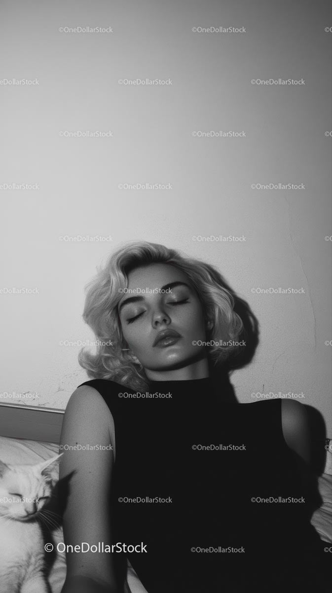 Elegant Woman Relaxing in Black and White Portrait