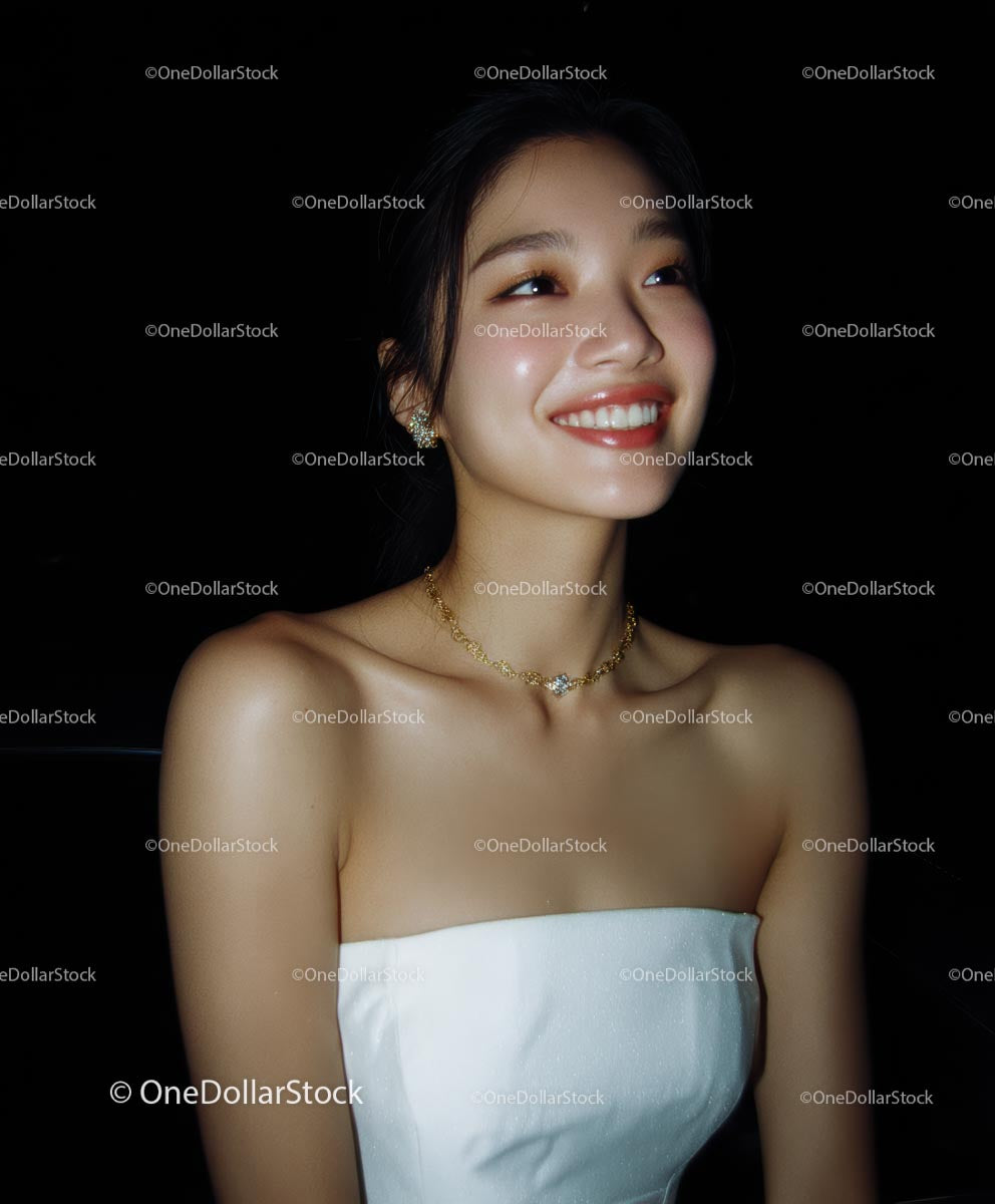 Elegant Woman with Radiant Smile in Evening Attire