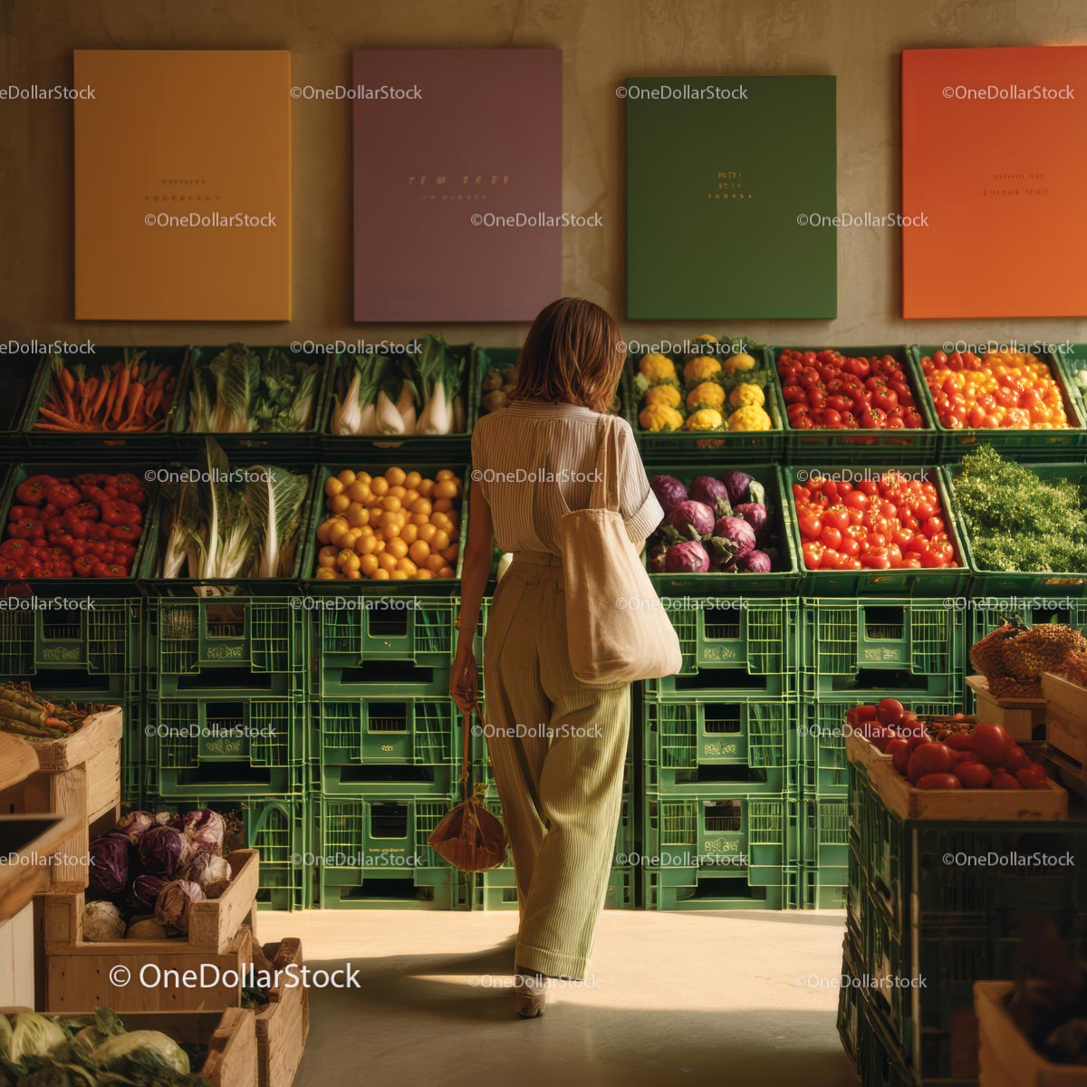 Woman Shopping for Fresh Produce at Vibrant Market