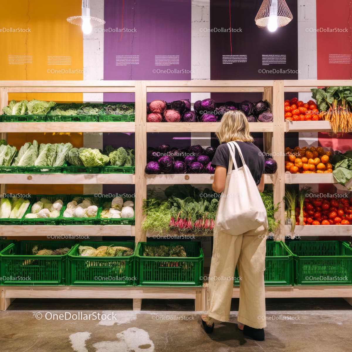 Woman Shopping for Fresh Organic Vegetables in Market