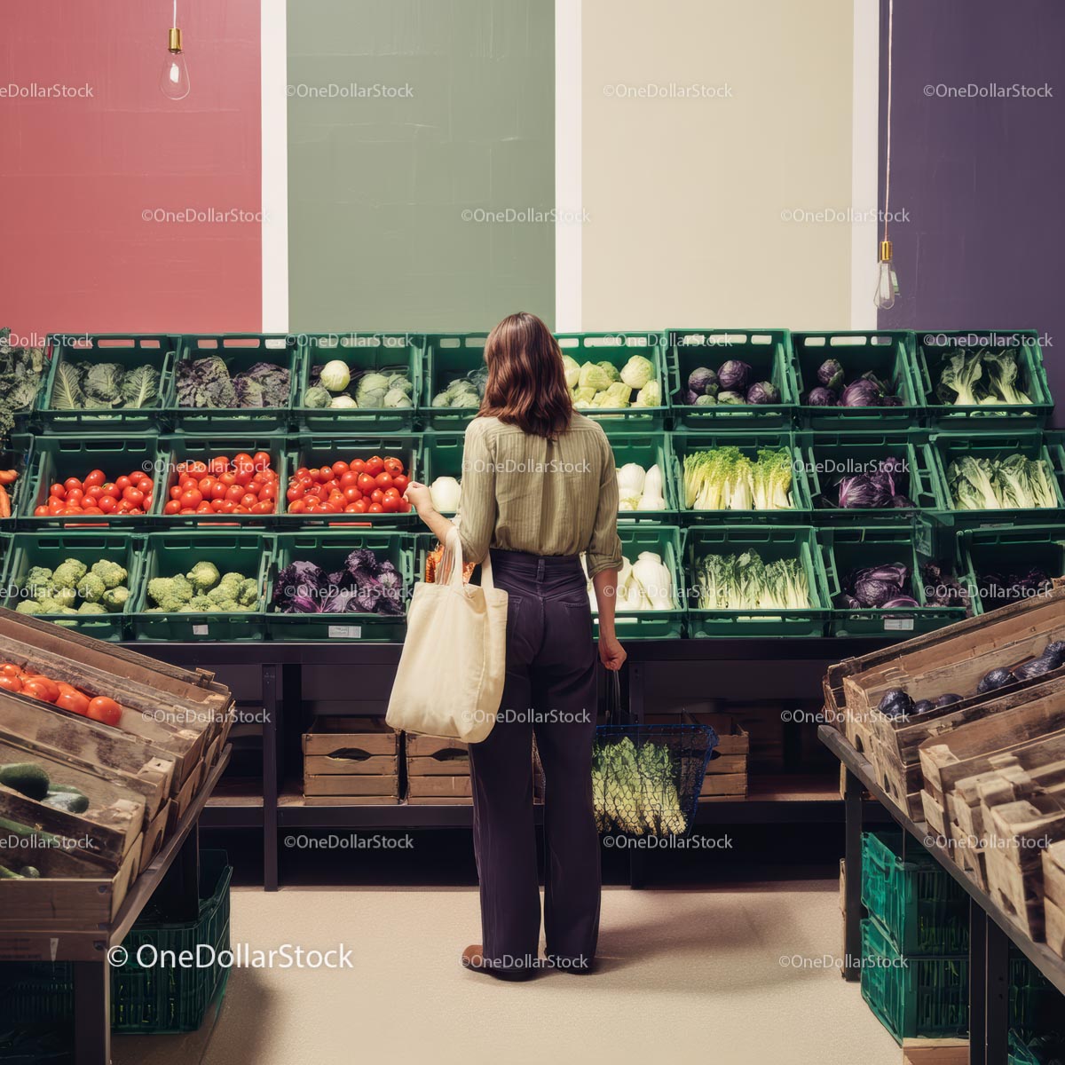 Woman Shopping for Fresh Vegetables at Market