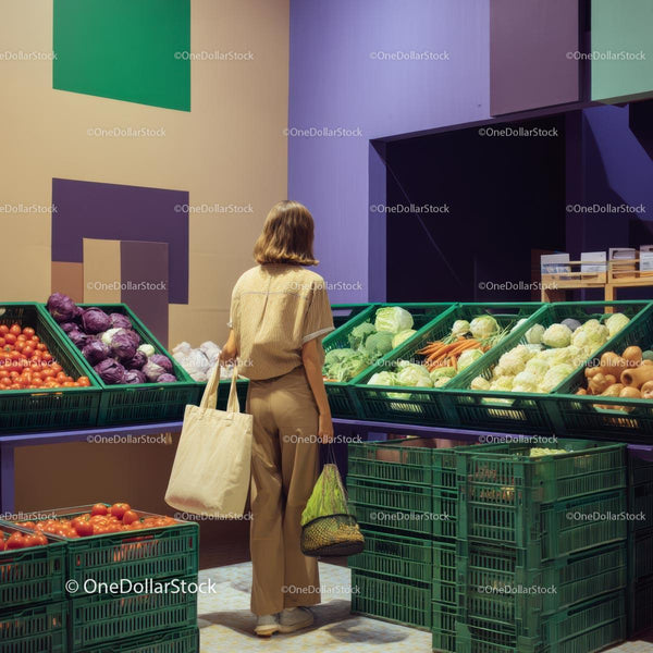 Kobieta robi zakupy świeżych warzyw w nowoczesnym supermarkecie