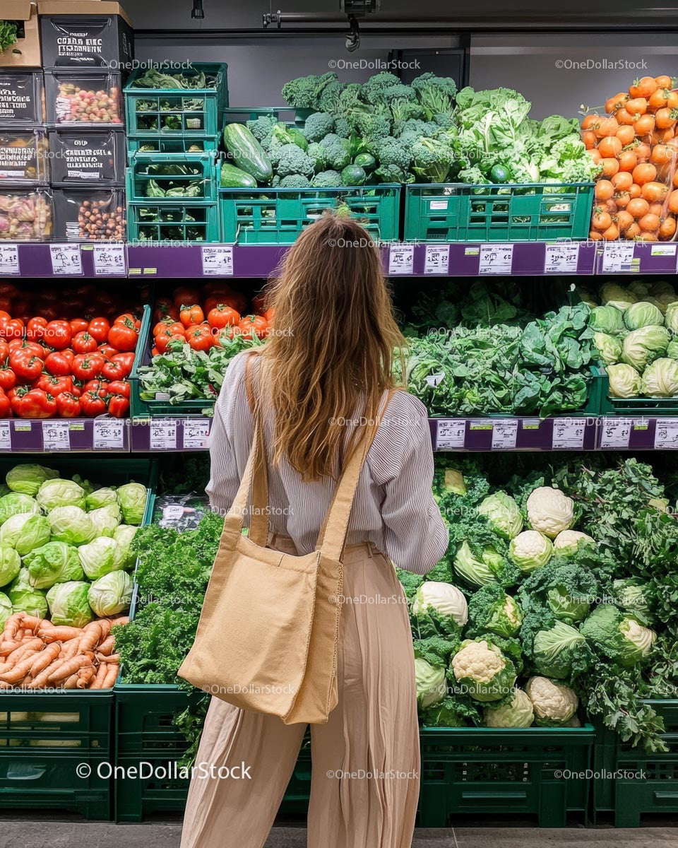 Woman Shopping for Fresh Vegetables in a Supermarket