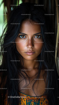 Intense Gaze of a Woman with Long Dark Hair