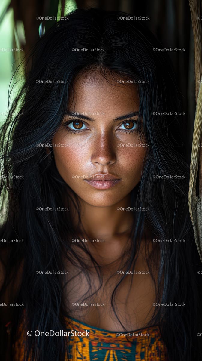 Intense Gaze of a Woman with Long Dark Hair