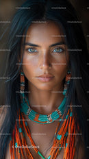 Stunning Portrait of Woman with Colorful Beaded Necklace