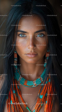 Stunning Portrait of Woman with Colorful Beaded Necklace