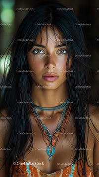 Bohemian Woman with Colorful Necklace in Natural Light