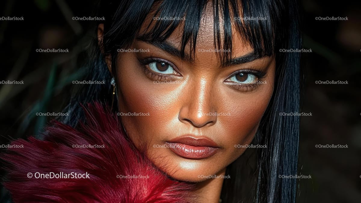 Striking Portrait of a Woman with Intense Gaze and Bold Style