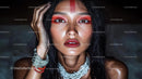 Portrait of Model with Bold Makeup and Red Accents