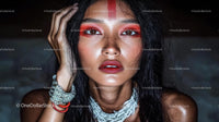 Portrait of Model with Bold Makeup and Red Accents