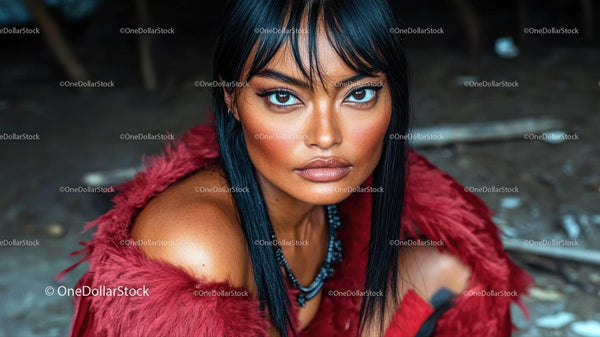 Elegant Woman in Vibrant Red Fur Coat