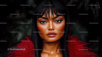 Portrait of a Woman in a Red Coat with Intense Gaze