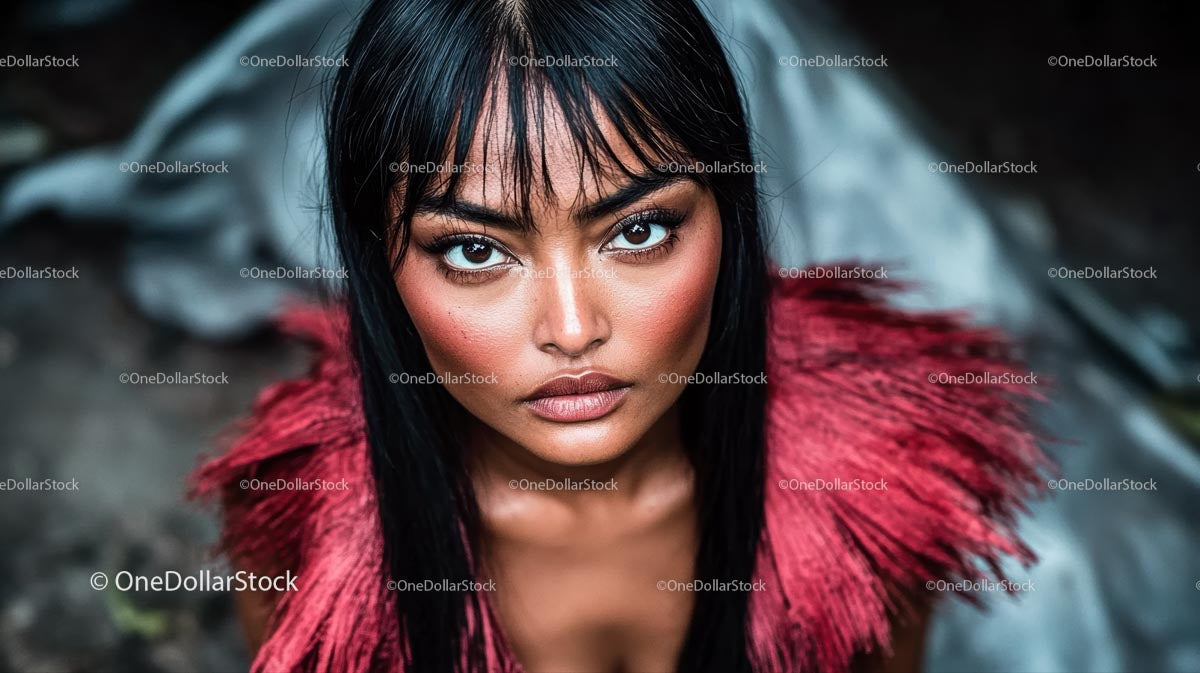 Fashionable Woman with Intense Gaze in Red Attire