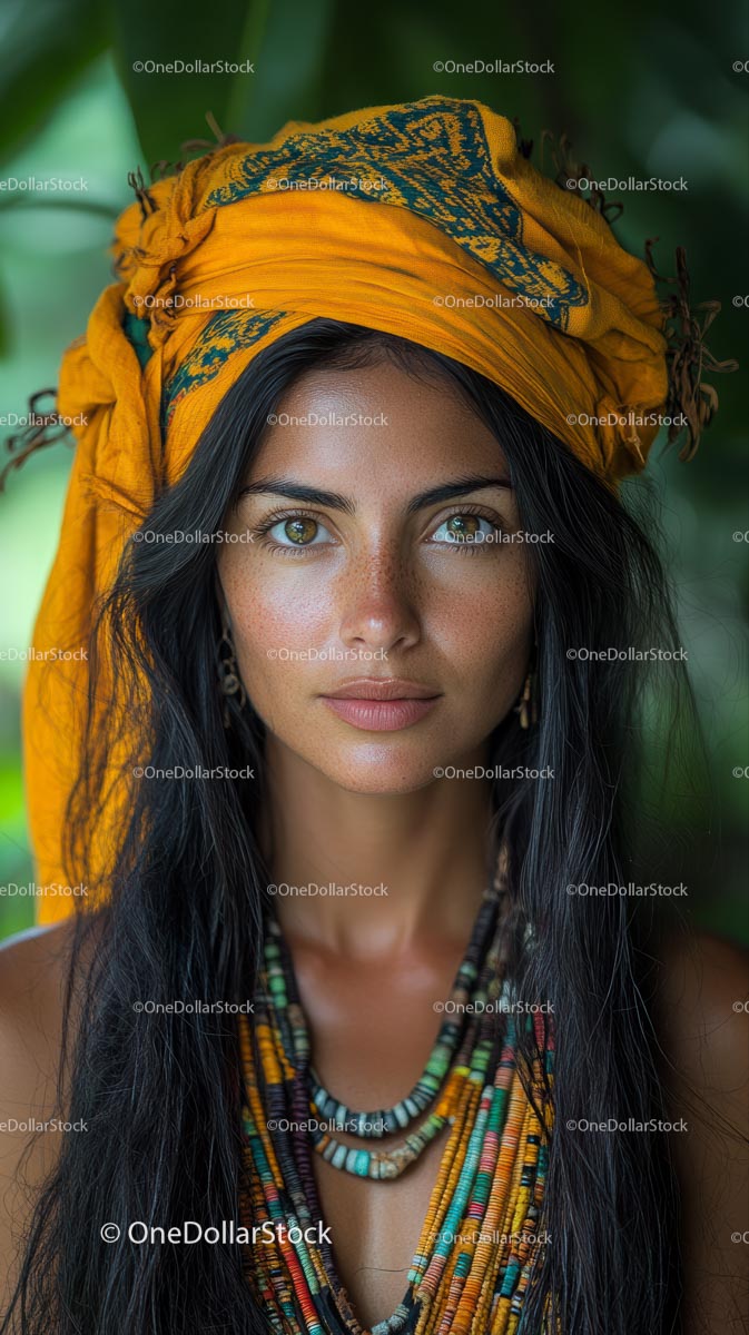 Vibrant Portrait of Woman in Traditional Headscarf