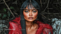 Fashionable Woman in Red Jacket with Intense Gaze