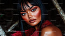 Striking Portrait of a Model with Bold Makeup and Red Fur