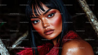 Striking Portrait of a Model with Bold Makeup and Red Fur
