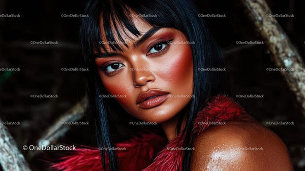 Striking Portrait of a Model with Bold Makeup and Red Fur