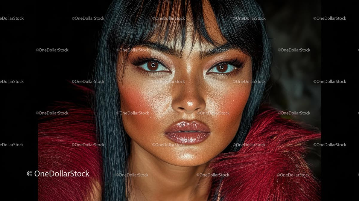 Intense Portrait of Woman with Bold Makeup and Fashionable Attire
