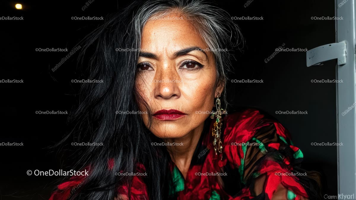 Confident Woman with Red Lipstick and Long Dark Hair